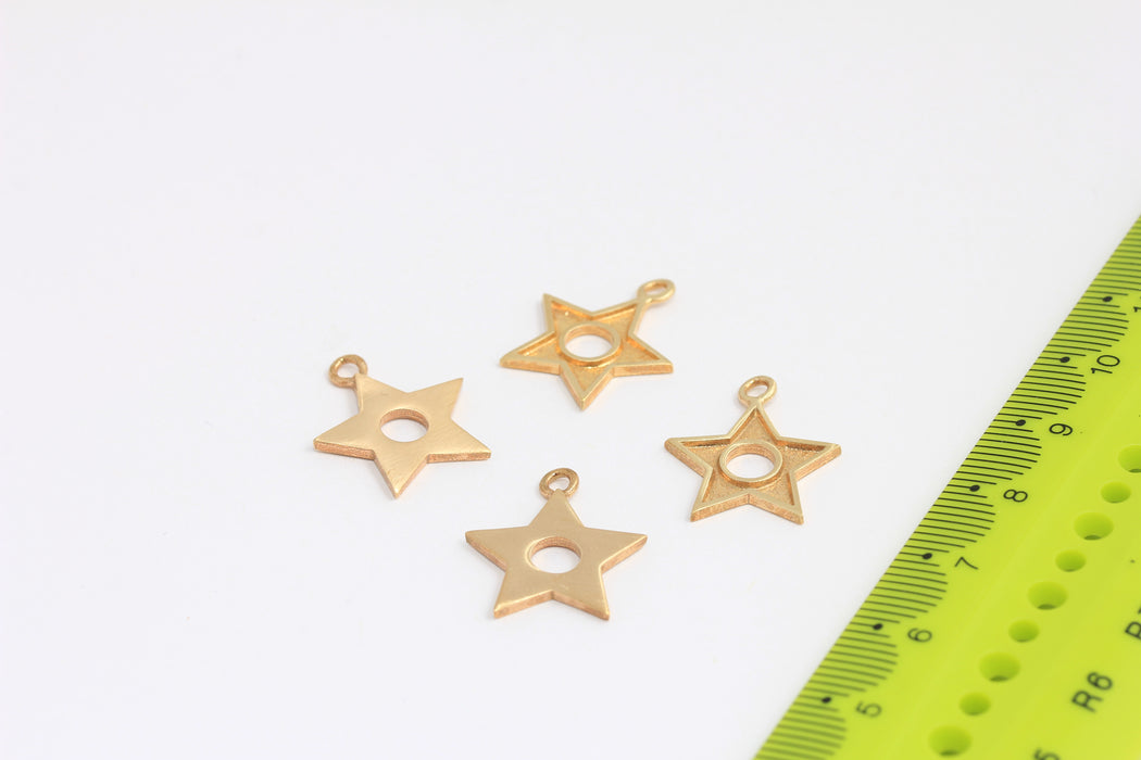 16x19mm Raw Brass Star Charms,  Star Connector, Raw Brass Stars, Star Bracelet, Bracelet Charms, Raw Brass Findings, ROSE230