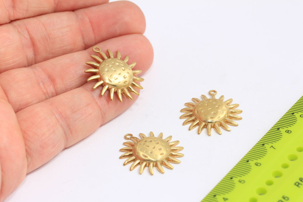 19x24mm Raw Brass Sun Charms, Sun Charm, Raw Brass Sun, Hammered Sun Charm, Dainty Charms, Sun Pendant, Raw Brass Findings, ROSE518-1