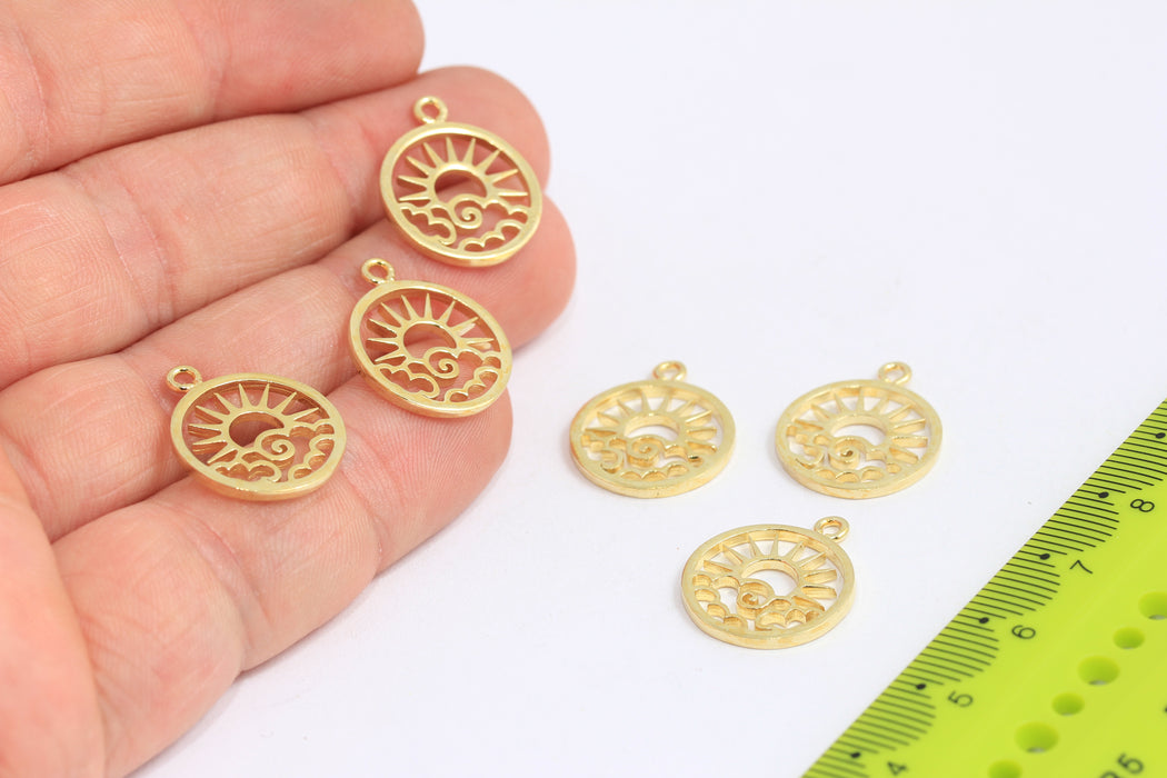 14x18mm Raw Brass Sun Pendant, Sun Necklace, Disk Sun Pendants, Brass Findings, Sun Medallion, Raw Brass Findings, ROSE529