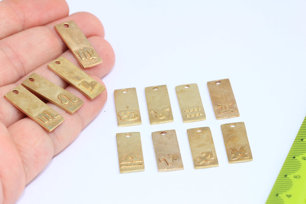 10x23mm Raw Brass Zodiac Signs, Zodiac Sign, Bar Pendant, Zodiac Necklace, Horoscope Charms, Zodiac Signs, Raw Brass Bar, HRF1-1