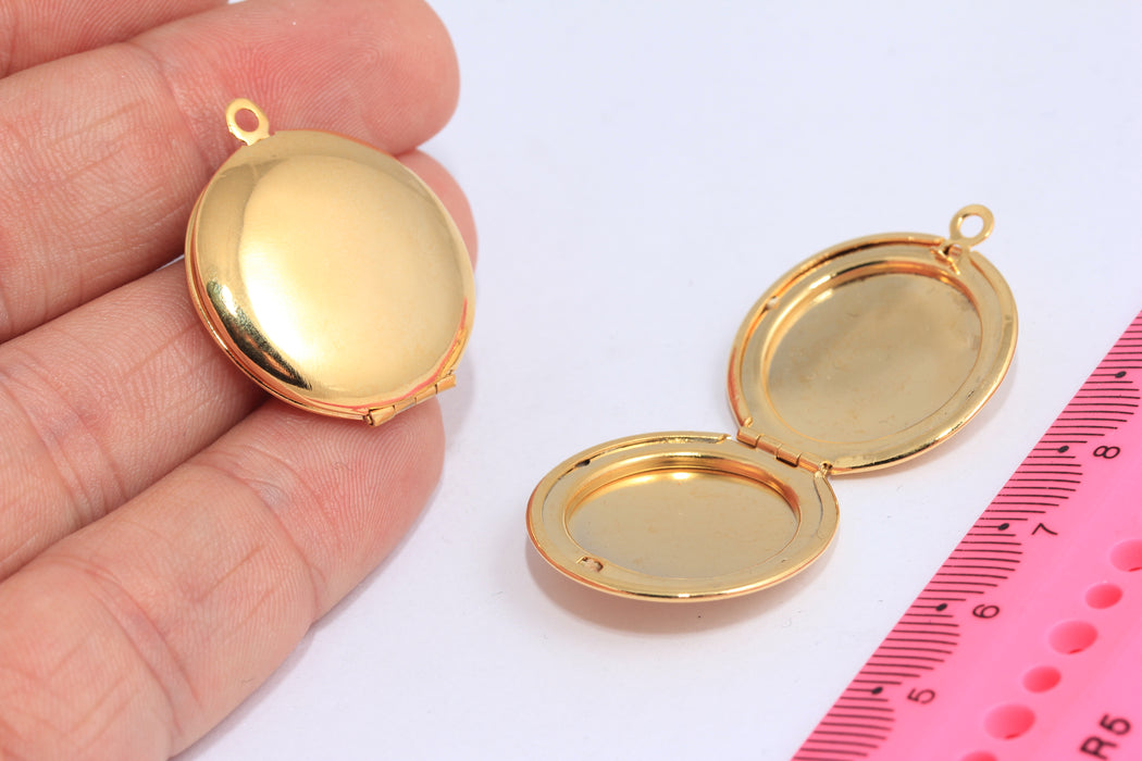 25mm 24k Shiny Gold Locket Frame, Engraving Locket Medallion, SLM218