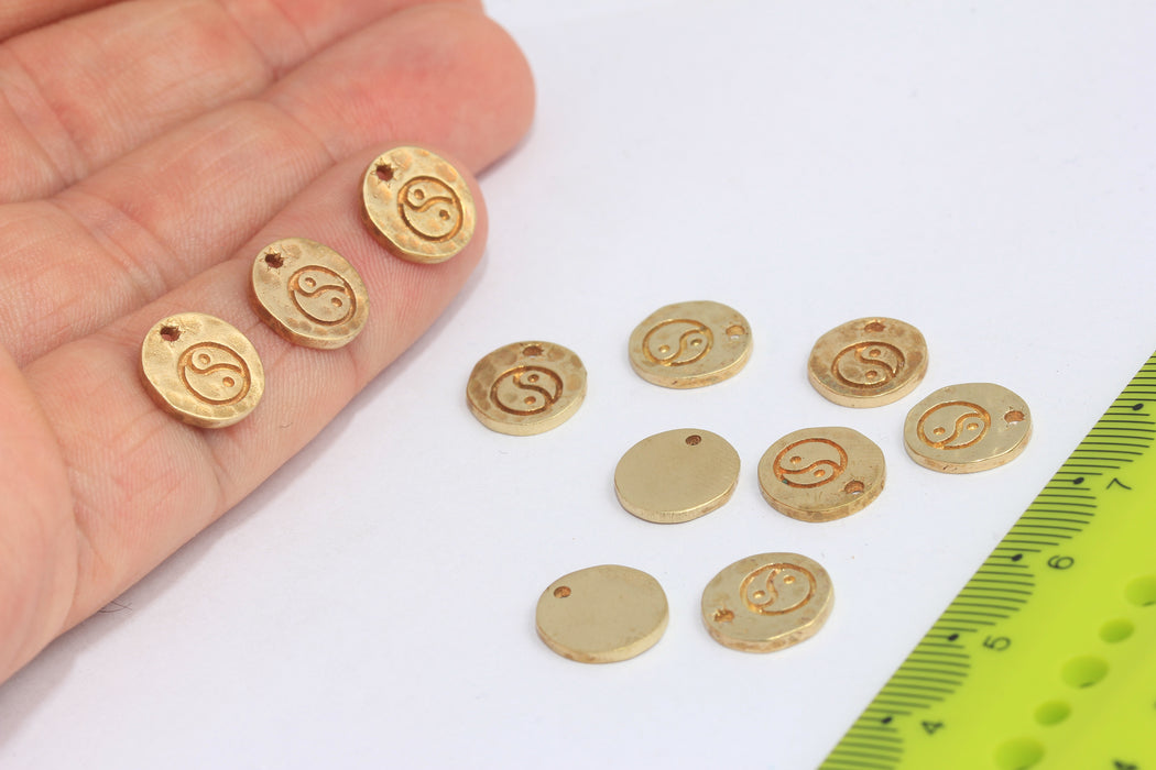 10mm Raw Brass Medallion Yin Yang Charms, Yin Yang Bracelet Beads, SLM395