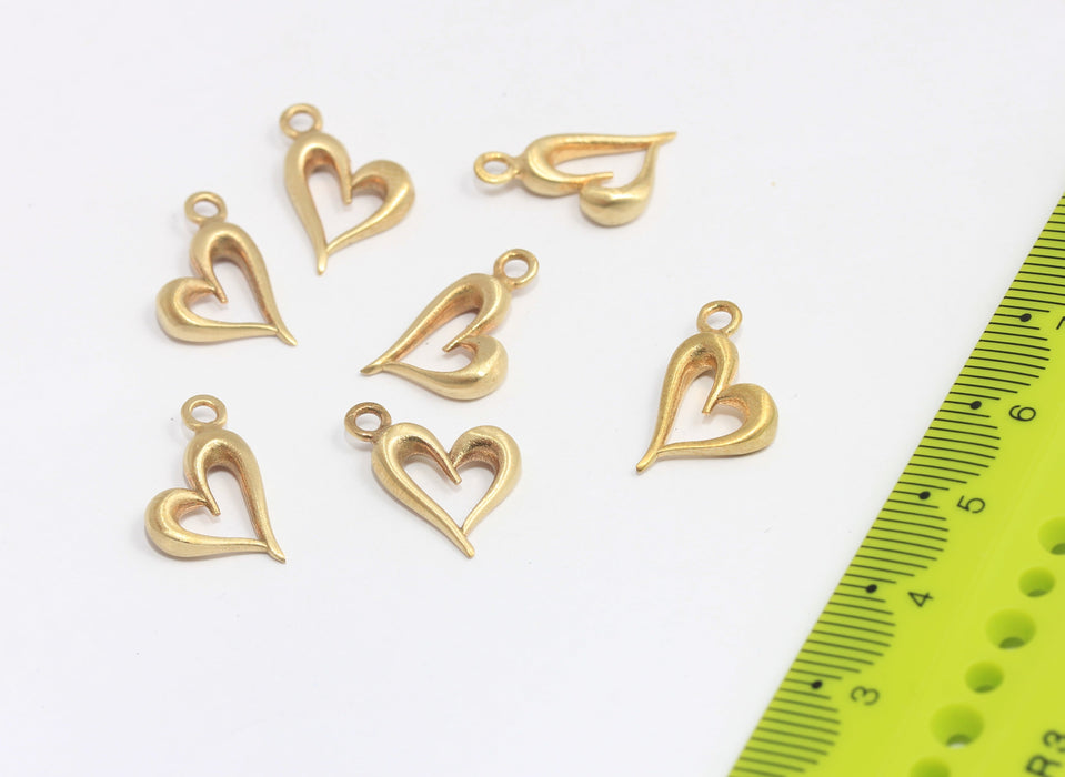 12x18mm Raw Brass Heart Charms, Cute Heart Dainty Beads, SLM8