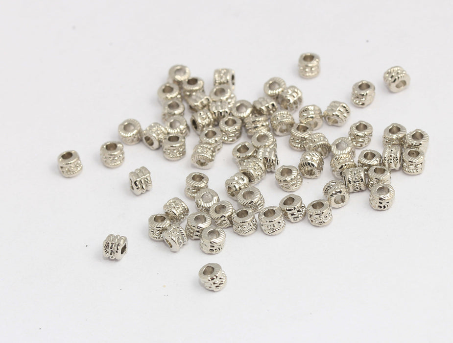 4mm Rhodium Plated Spacer Beads, Silver Bracelet Beads, SLM361