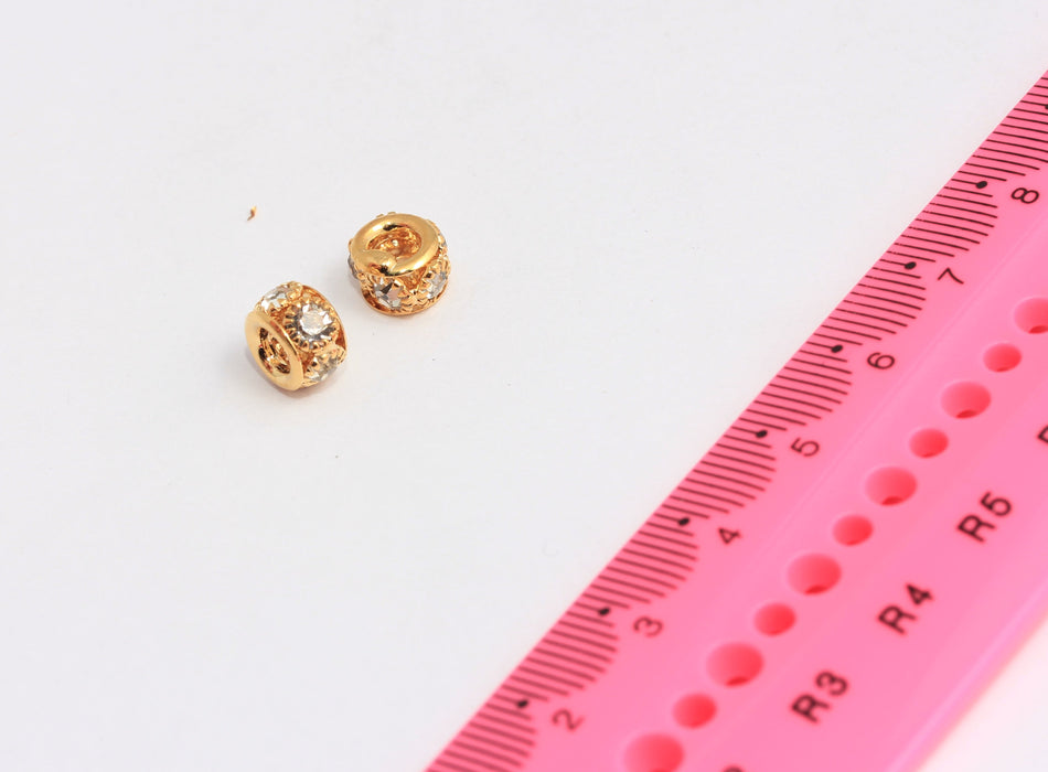 8mm 24k Shiny Gold Charms, CZ Spacer Beads, Micro Pave Beads, SLM387