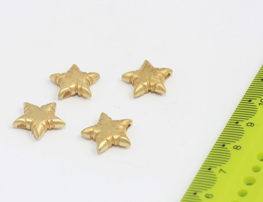 15mm Raw Brass Star Beads, Large Hole Beads, Star Charms, SLM657-2