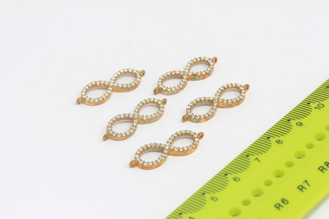 8x26mm Raw Brass Infinity Charms, CZ Bracelet Infinity Connector, SLM782