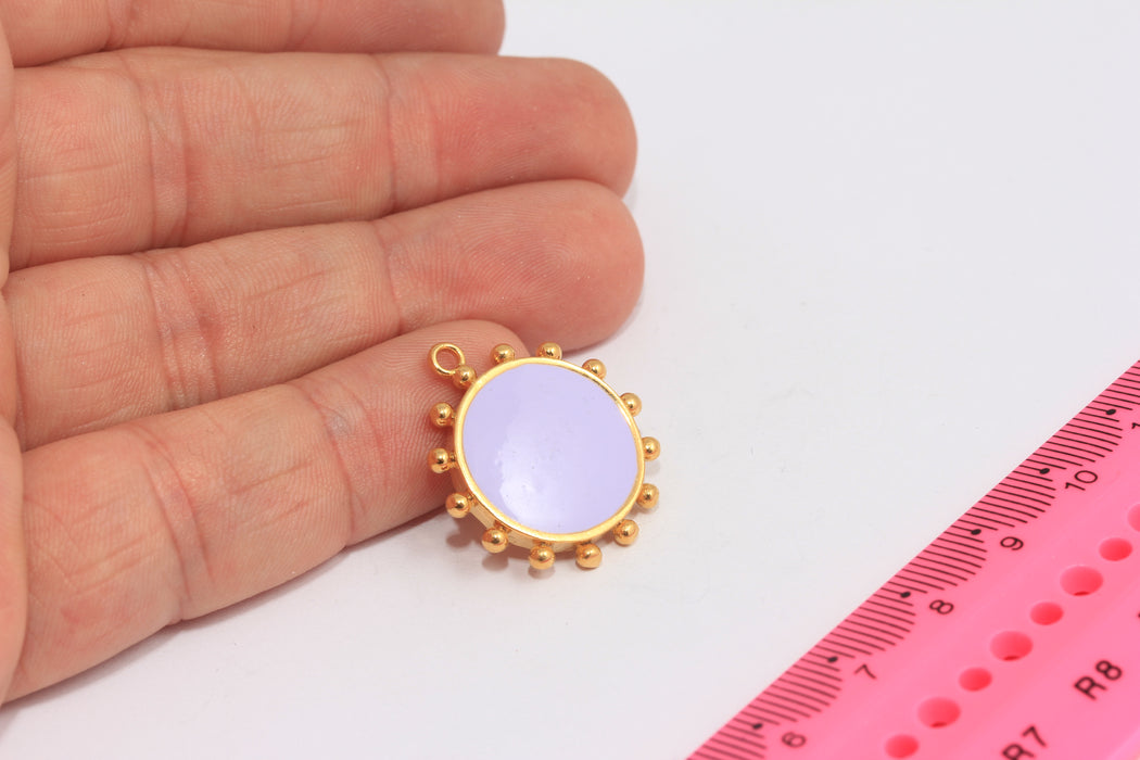 22mm 24k Shiny Gold Sun Medallion, Light Purple Sun Enamel Charm, SLM751