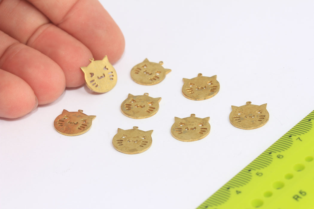 13mm Raw Brass Cat Head Beads, Cute Cat Bracelet Charms, SLM886