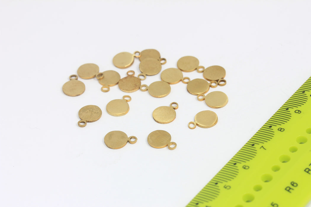 8mm Raw Brass Stamping Coins, Round Bracelet Drop Charms, SLM875