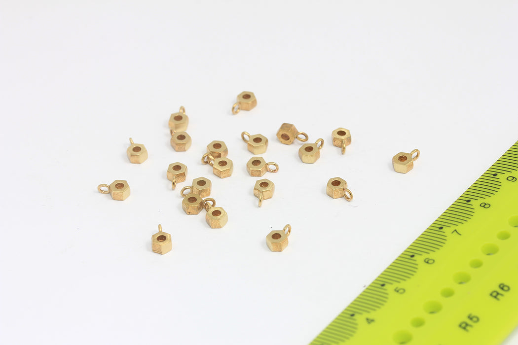 4x7mm Raw Brass Drop Charms, Mini Hexagon Cabochon Beads, SLM919