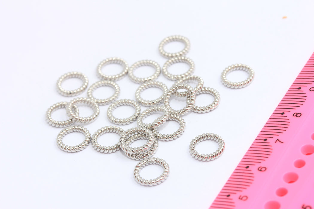 9mm Rhodium Plated Closed Rings, Braided Ring Charms, MTE154