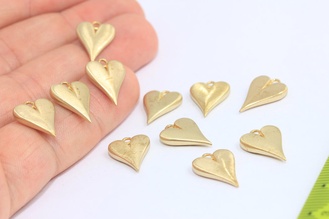 12x16mm Raw Brass Heart Charms, Love Necklace Medallion, MTE84