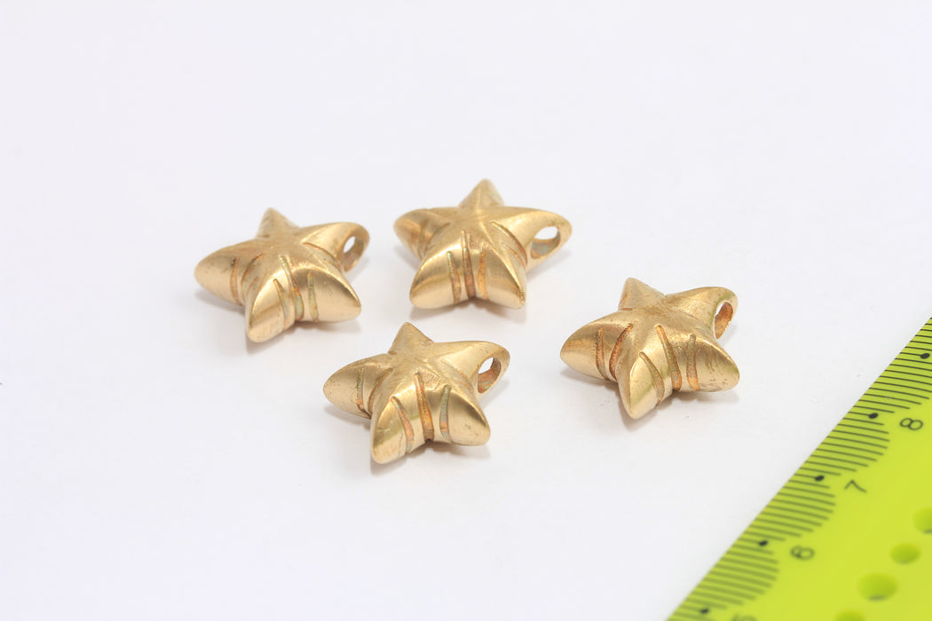 17mm Raw Brass Star Beads, Large Hole Beads, Star Charms, MTE246