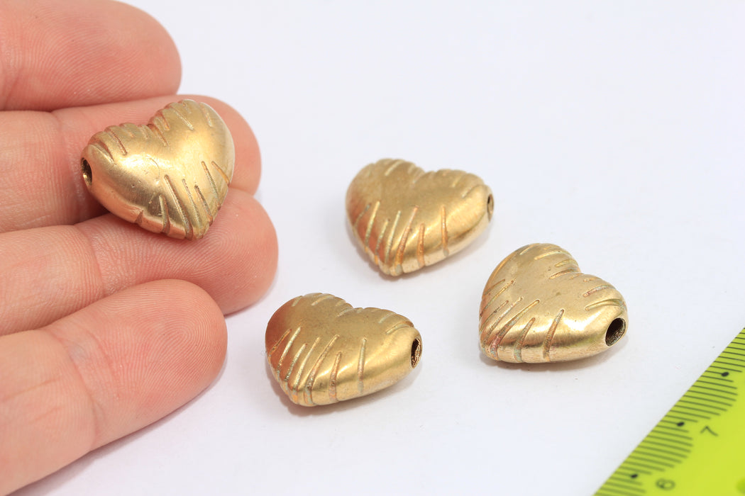 17x20mm Raw Brass Heart Charms, Heart Sliding Bracelet Beads, MTE171