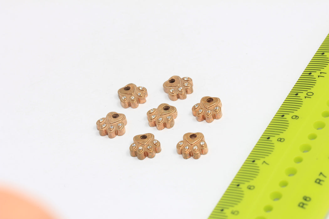 10mm Raw Brass Cat Paw Charms, Micro Pave Cat Paw Beads, MLS863