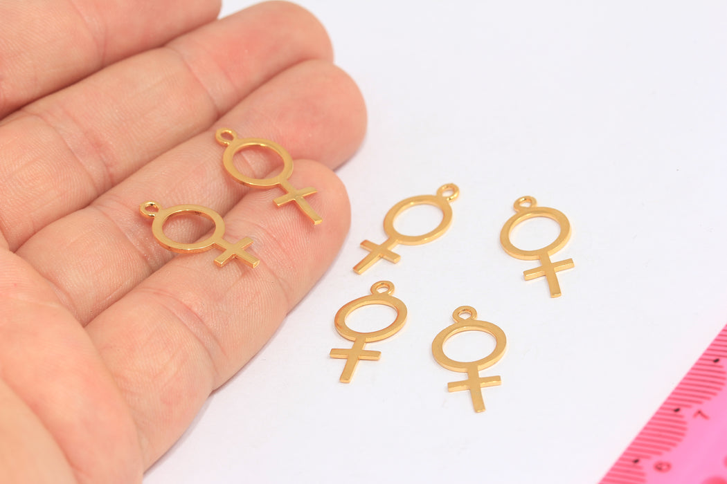 10mm 24K Gold Plated Female Gender Sign Charms, Female Symbol Charm, MTE288