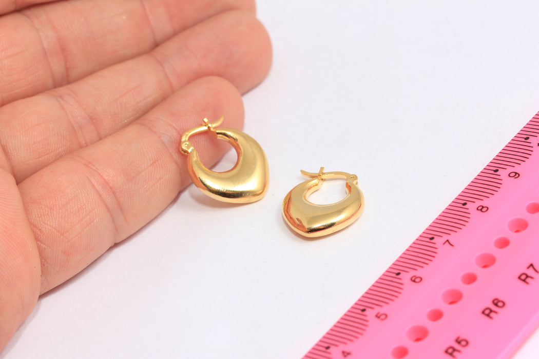 16x20mm 24k Shiny Gold Heart Shaped Earrings, Lever Back Hoops, XP365