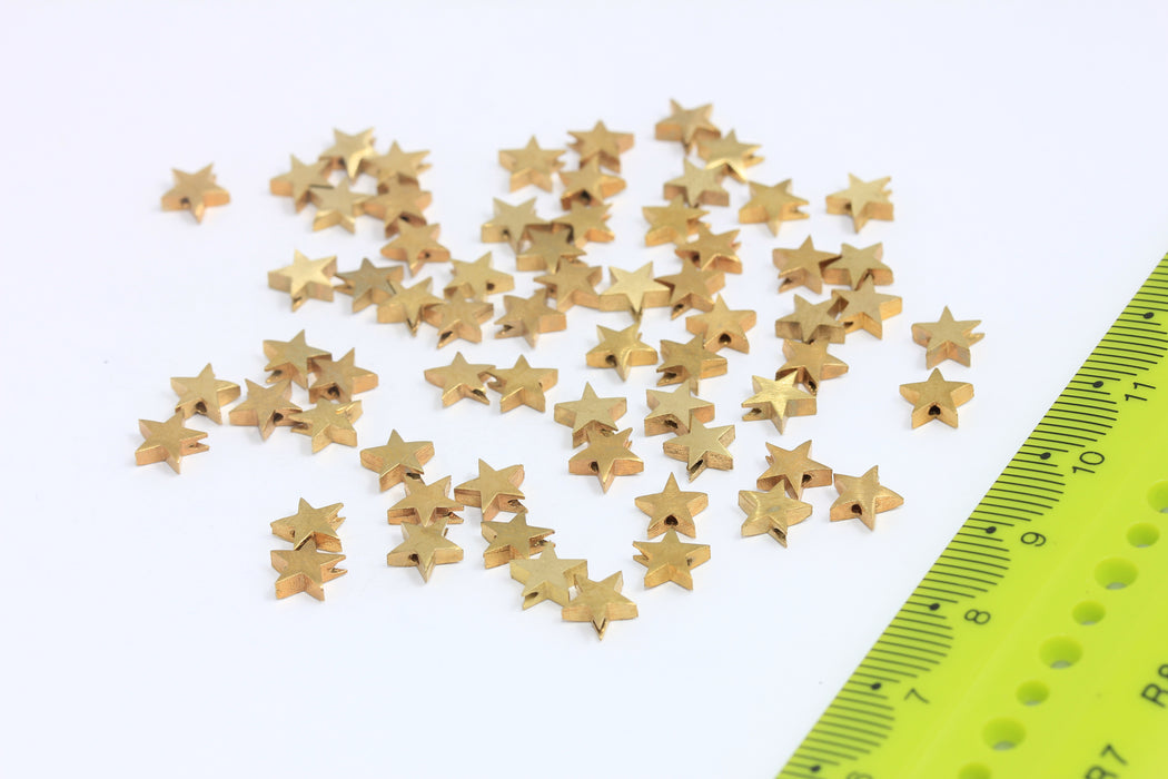 6mm Raw Brass Star Beads, Star Bracelet Charms, Sliding Beads, MLS838