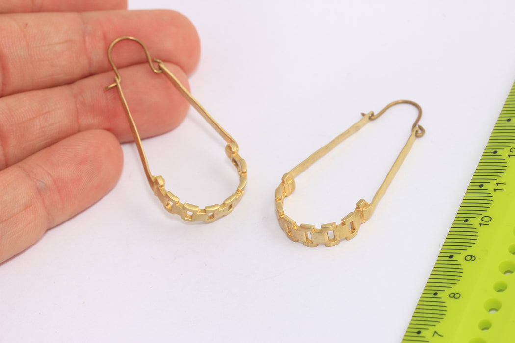 22x39mm Raw Brass Drop Earrings, Long Chain Style Earrings, SLM293-4