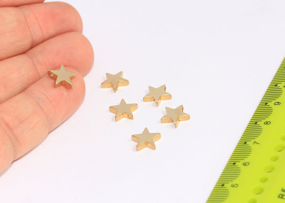 9,5mm Raw Brass Star Beads, Star Charms, Top Hole Star Beads, Brass Findings, EYM31