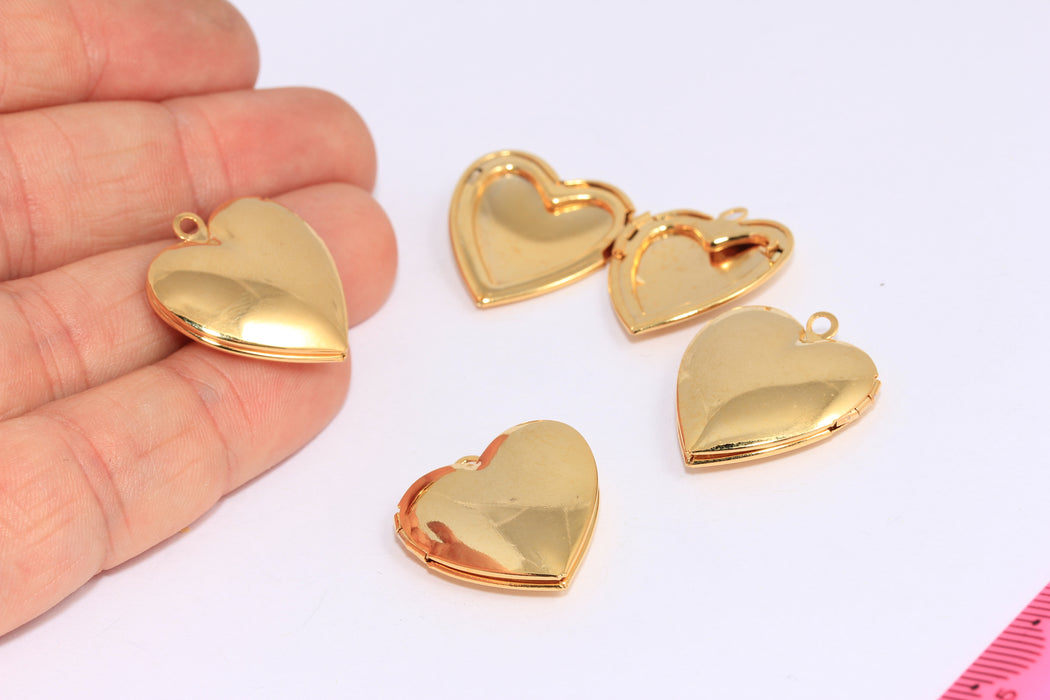 23x25mm 24k Shiny Gold Heart Locket Pendant, Heart ,Gold  SLM299