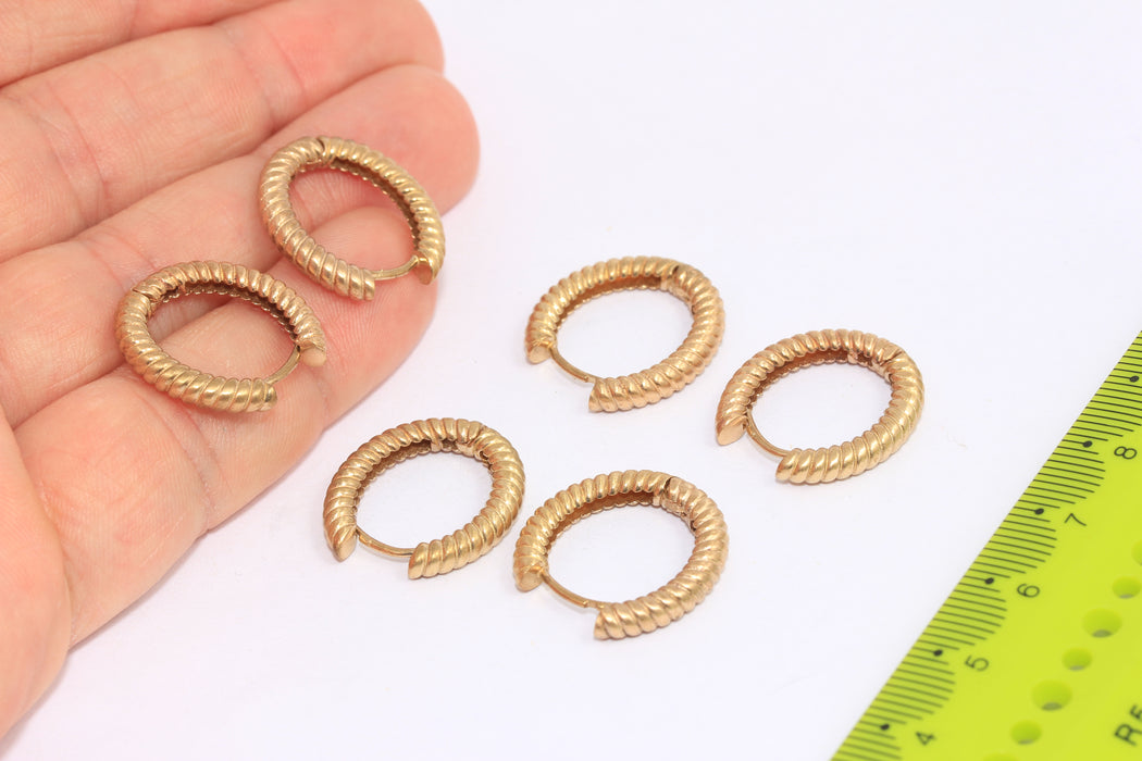 19x21mm Raw Brass Lever Back Earrings, Tiny Braided Hoop Earrings, LA3