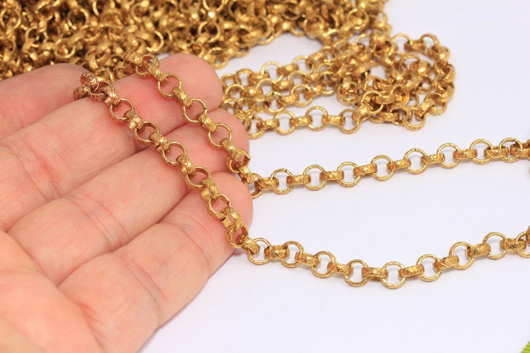 5,7mm Raw Brass Rolo Chains, Brass Round Link Chains, KPT41-2