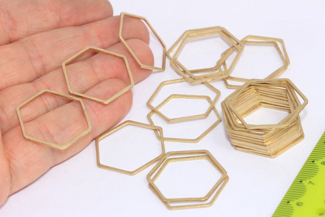 22mm Raw Brass Hexagon Charms, Honeycomb Necklace Pendant, KPT42-1