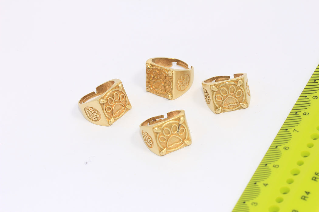 16-17mm Raw Brass Square Rings, Cute Paw Rings, CHK94-7