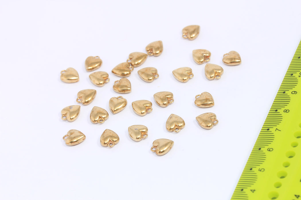 7x8mm Raw Brass Heart Beads, Mini Heart Charms, CHK39-4