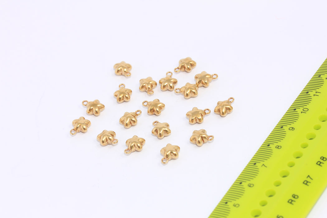 7,5x9mm Raw Brass Star Beads, Mini Puffed Star Charms, CHK57-5