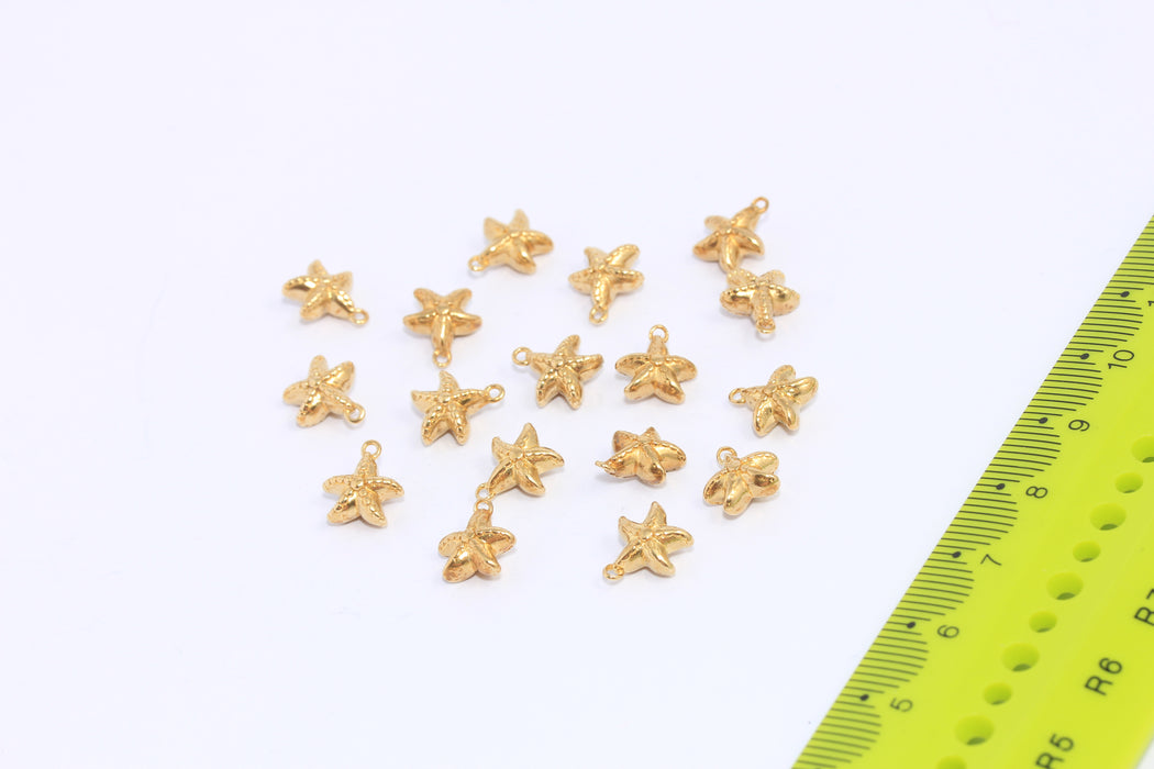 9x10mm Raw Brass Starfish Charms, Sea Star Beads, CHK57-6