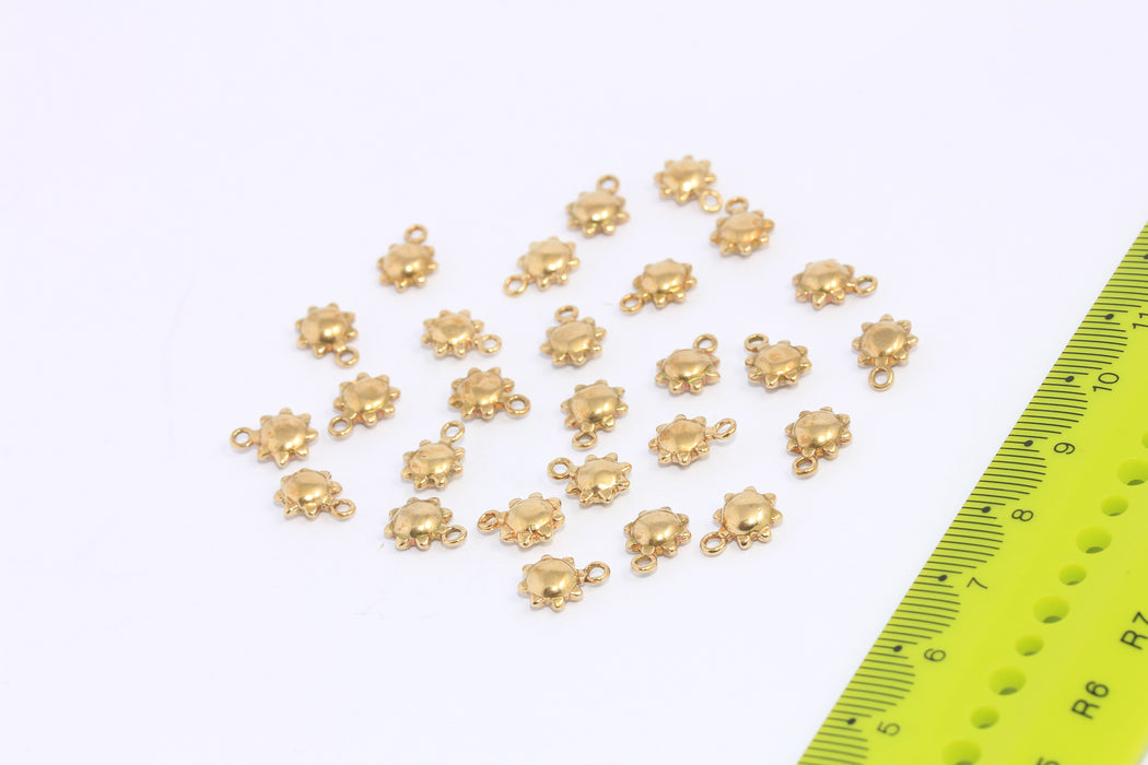 7,5x10mm Raw Brass Sun Charms, Mini Sun Beads, CHK57-8