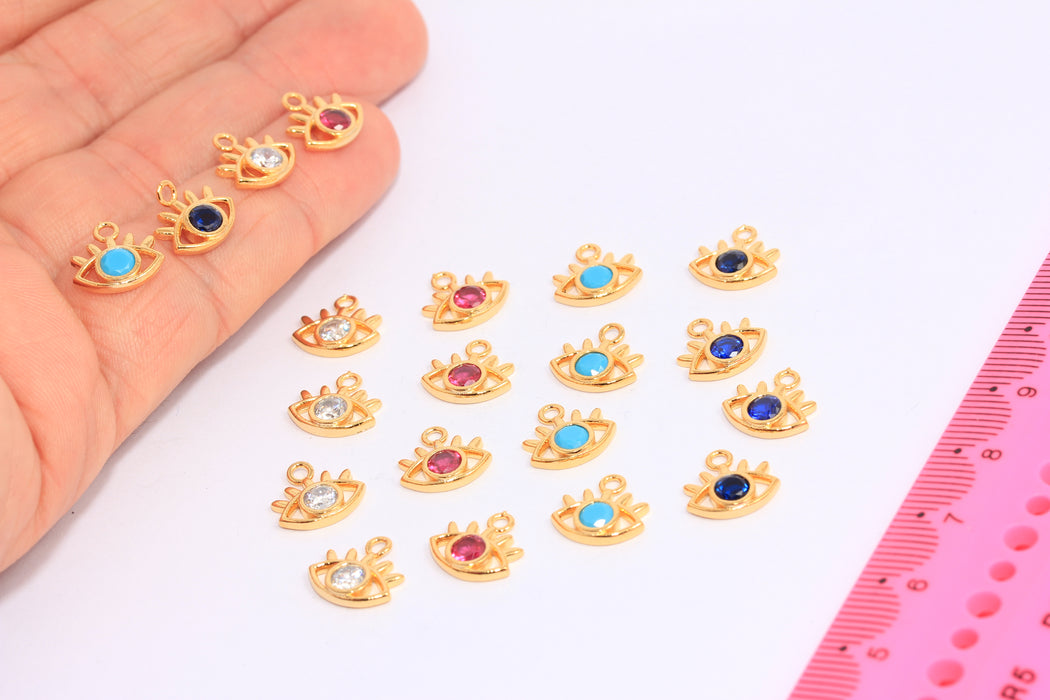 10x11mm 24k Shiny Gold Evil Eye, Micro Pave Evil Eye Pendant, CZ Eye Charms, CHK38-3