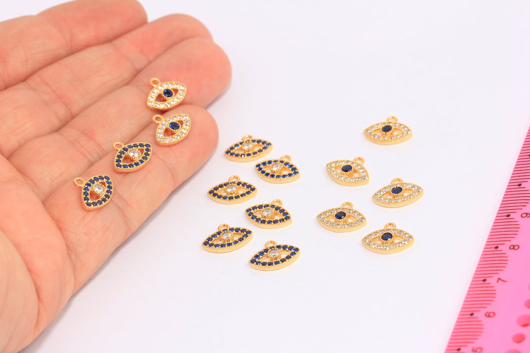 10x14mm 24k Shiny Gold CZ Evil Eye Charm, Micro Pave Evil Eye Beads, CHK56-5