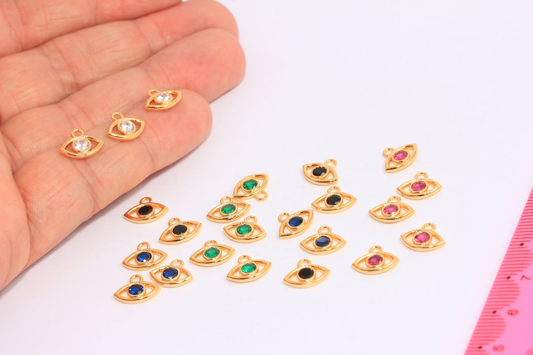 10x11mm 24k Shiny Gold Evil Eye, Micro Pave Evil Eye Pendant, CZ Eye Charms, CHK56-1