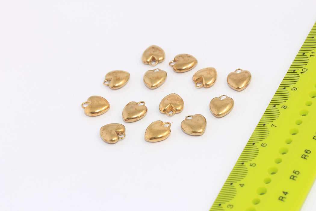 10x11mm Raw Brass Heart Beads, Cute Heart Charms, CHK65-4