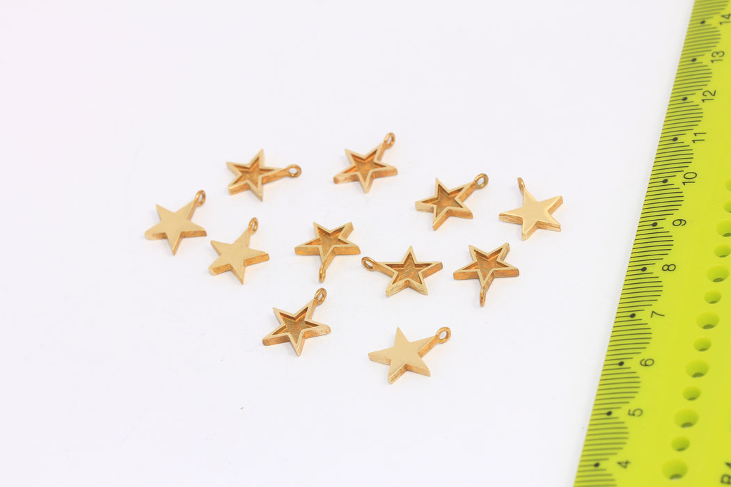 11mm Raw Brass Star Beads, Star Bracelet Charms, CHK64-6