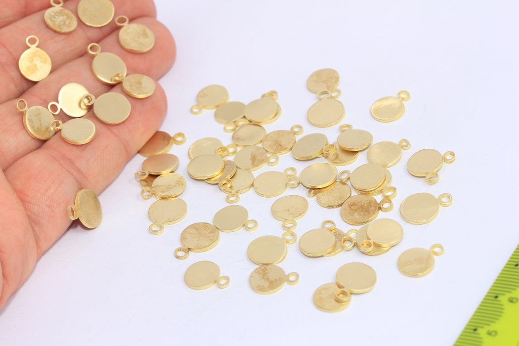 9-10mm Raw Brass Coin Charms, Stamping Disc Beads,