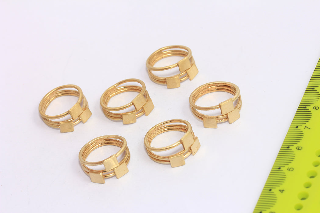 16mm Raw Brass String Rings, Closed Rings, Triple Square Coin Ring, CHK85-2