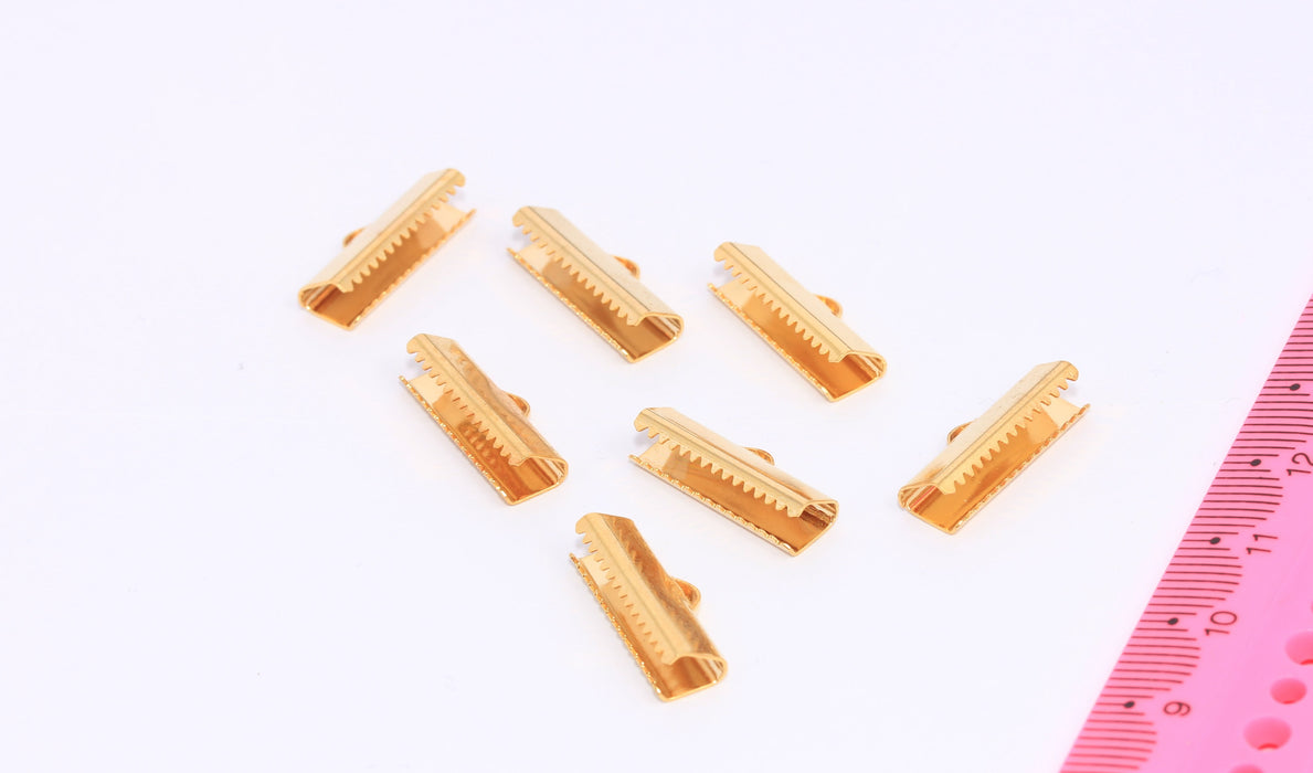 20mm 24k Shiny Gold Ribbon Crimps, Fasteners Clasps,  BRT513