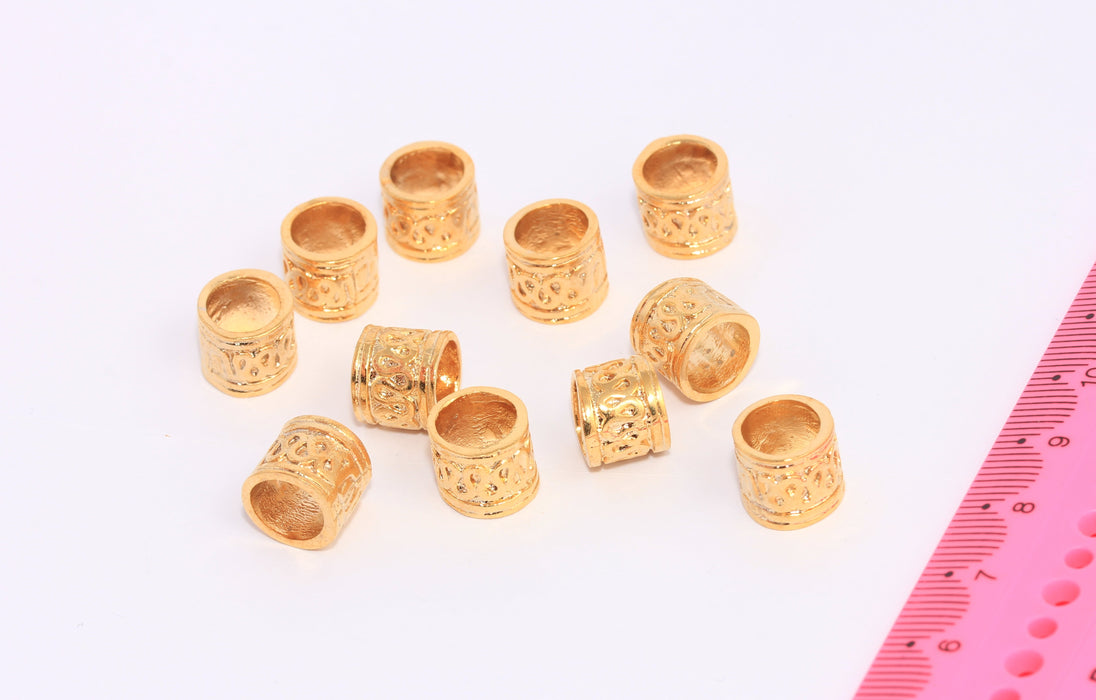 9,5x10mm 24k Shiny Gold Tube Beads, Inner Size 7,5mm, BRT755