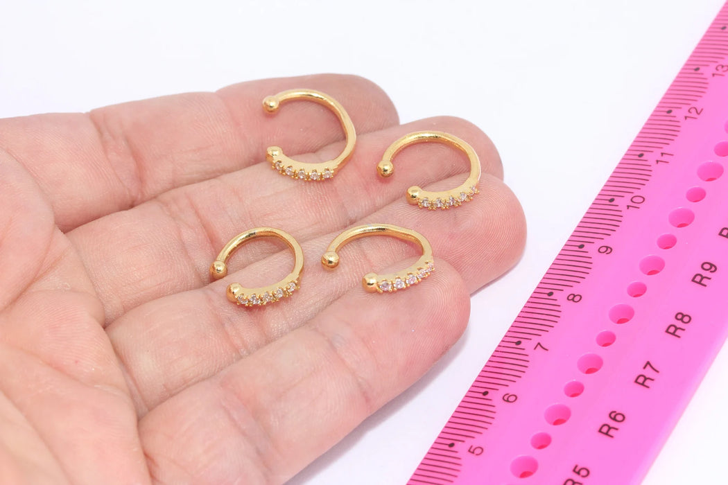 15mm 24k Shiny Gold Micro Pave Ear Cuffs, Dainty Ear ,        MLS332