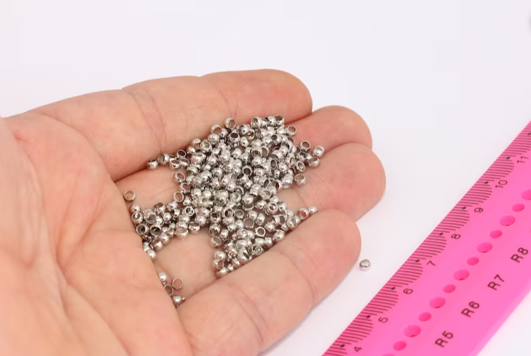 2mm Rhodium Plated Crimp Beads, Crimp Beads, Rhodium Plated Findings, Stopper Beads, Rhodium Plated Jewelry Findings, KA146