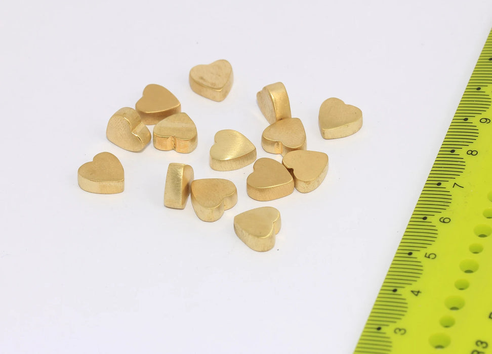 9mm Raw Brass Heart Charms, No Hole Heart Beads, CHK102-4