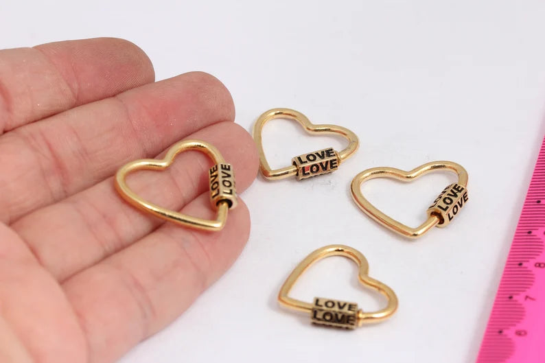 22x25mm 24k Shiny Gold Heart Screw Clasp , Screw Heart, MTE203