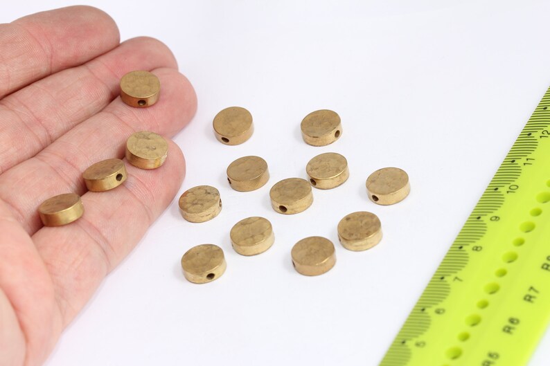 12mm Raw Brass Hammered Coins, Spacer Beads, Round, MTE466