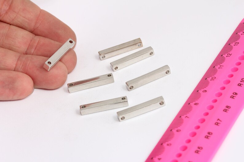 Silver Plated Bar, Solid Brass Bar, Two Hole Bar, Stamping Bar, Bar Necklace, Personalized Charms, Silver Plated Findings, MTE661