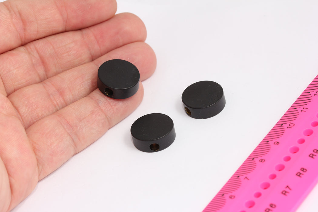 17mm Matt Black Disc Charms, Round Coin Spacer Beads, SLM841